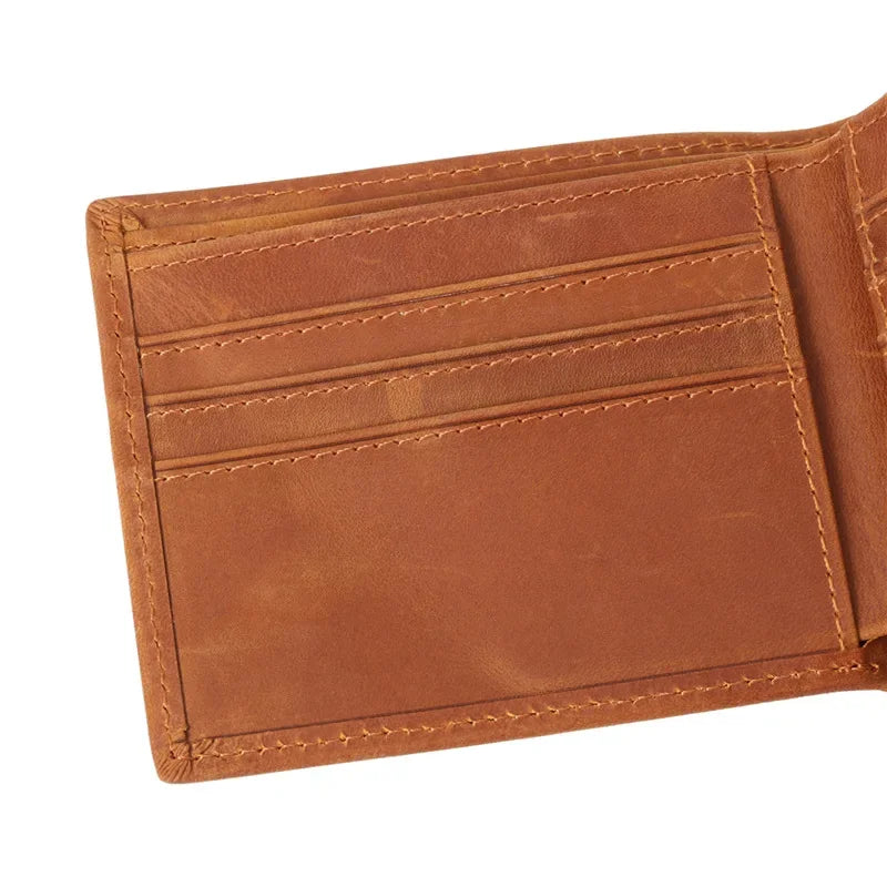 Cyflymder  Men's Wallet 100% Genuine Leather Short Wallet Vintage Cow Leather Coin Purse Casual Wallets Purse Card Holders