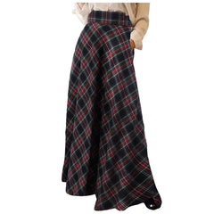 Cyflymder  Spring Autumn Women Floor Length Long Skirt Plaid High Waist Large Swing A-Line Skirt Side Zip Up Korean Style Plus Size Skirt