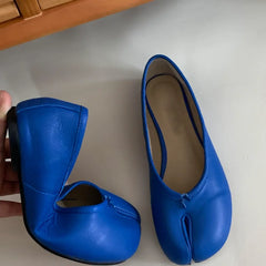 Cyflymder   New Split toe Pleated Soft Leather Women Ballet Flats Spring Summer Casual Walking Lazy Tabi Loafers Girls Dance Shoes