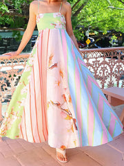 Cyflymder  Women s Elegant V-Neck Maxi Dress with Ruffle Hem and Adjustable Spaghetti Straps for Summer Beach Wedding Party