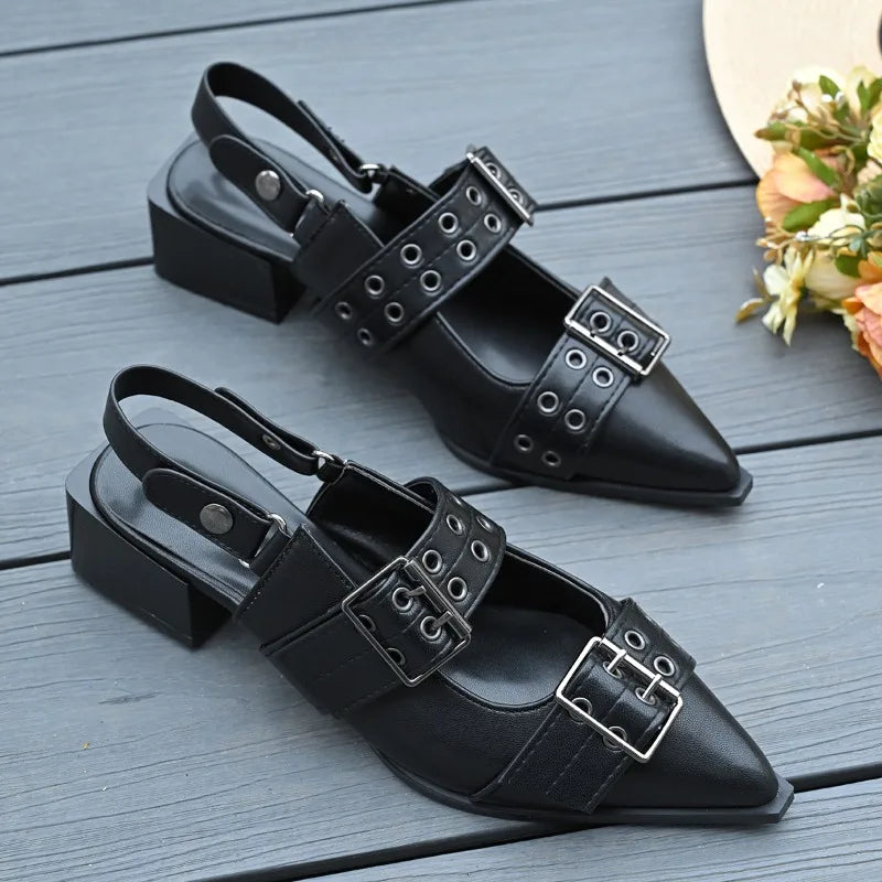 Cyflymder  New Women Sandals Shoes Pointed Toe 2025 Summer Fashion Shallow Footwear Slingbacks Ladies Sandals Suqare Heel Shoes Big size