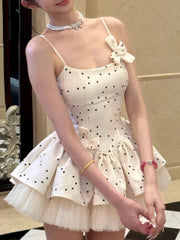 Cyflymder  Spring New French Pure Desire Polka Dot Dress Women Slim Sweet Lace Fluffy Princess Dresses Aesthetic Sexy Y2k Slim Outfits