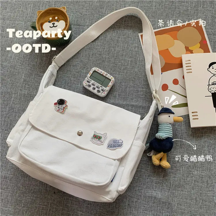 Cyflymder  Canvas Handbags Japanese School Shoulder Harajuku Solid Color Leisure Large Capacity Messenger Male Female Tote Bag Women's Bags