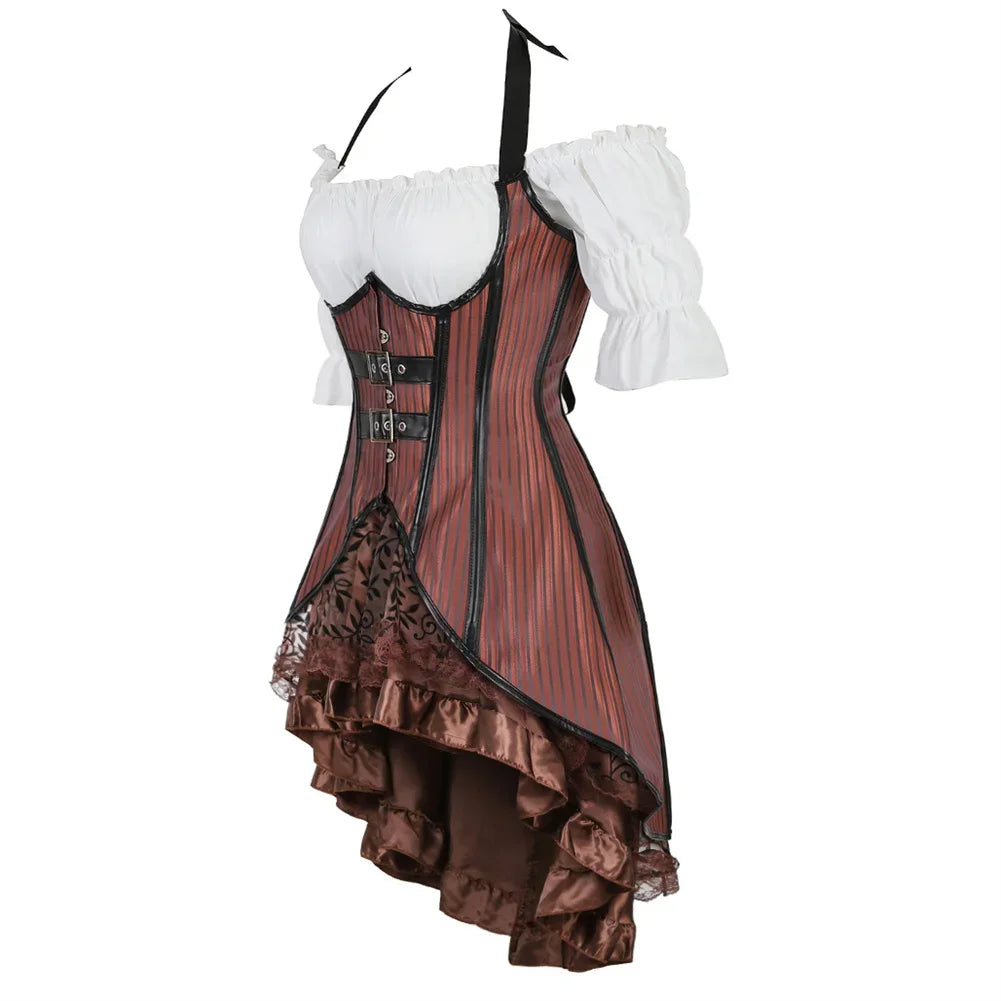 Cyflymder  Steampunk Corset Skirt Blouse Halter Striped Underbust Bustiers Gothic Bustier Corsette Halloween Party Outfits Carnival Costume