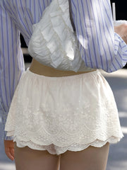 Cyflymder  Sweet Solid Lace Trim A-Line Skirts With Shorts Holiday Slim Mid Waist Mini Skirts Women 2025 Summer Fashion Streetwear