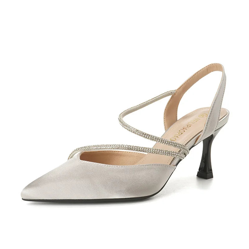 Cyflymder  Sandals Stiletto Heels Female Shoe 2025 Women's Mid-Calf Strap Riband Girls Comfort Beige New Pointed Spring Rhinestone High Clo