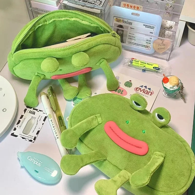 Cyflymder  1 Piece Funny Frog Pencil Case for Kids Creative Design Cute Cartoon Frog Stationery Storage Bag Large Capacity Kawaii Pen Case