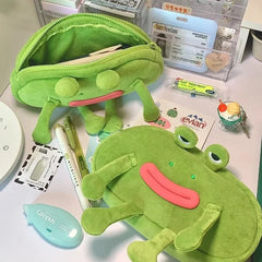 Cyflymder  1 Piece Funny Frog Pencil Case for Kids Creative Design Cute Cartoon Frog Stationery Storage Bag Large Capacity Kawaii Pen Case