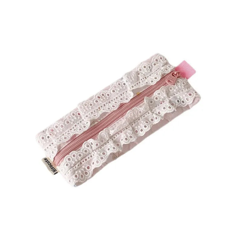 Cyflymder  Lace Pencil Case for Student Girl Ruffle Cute Korean Makeup Stationery Organizer Bag Portable Pouch Back To School Kawaii Gift