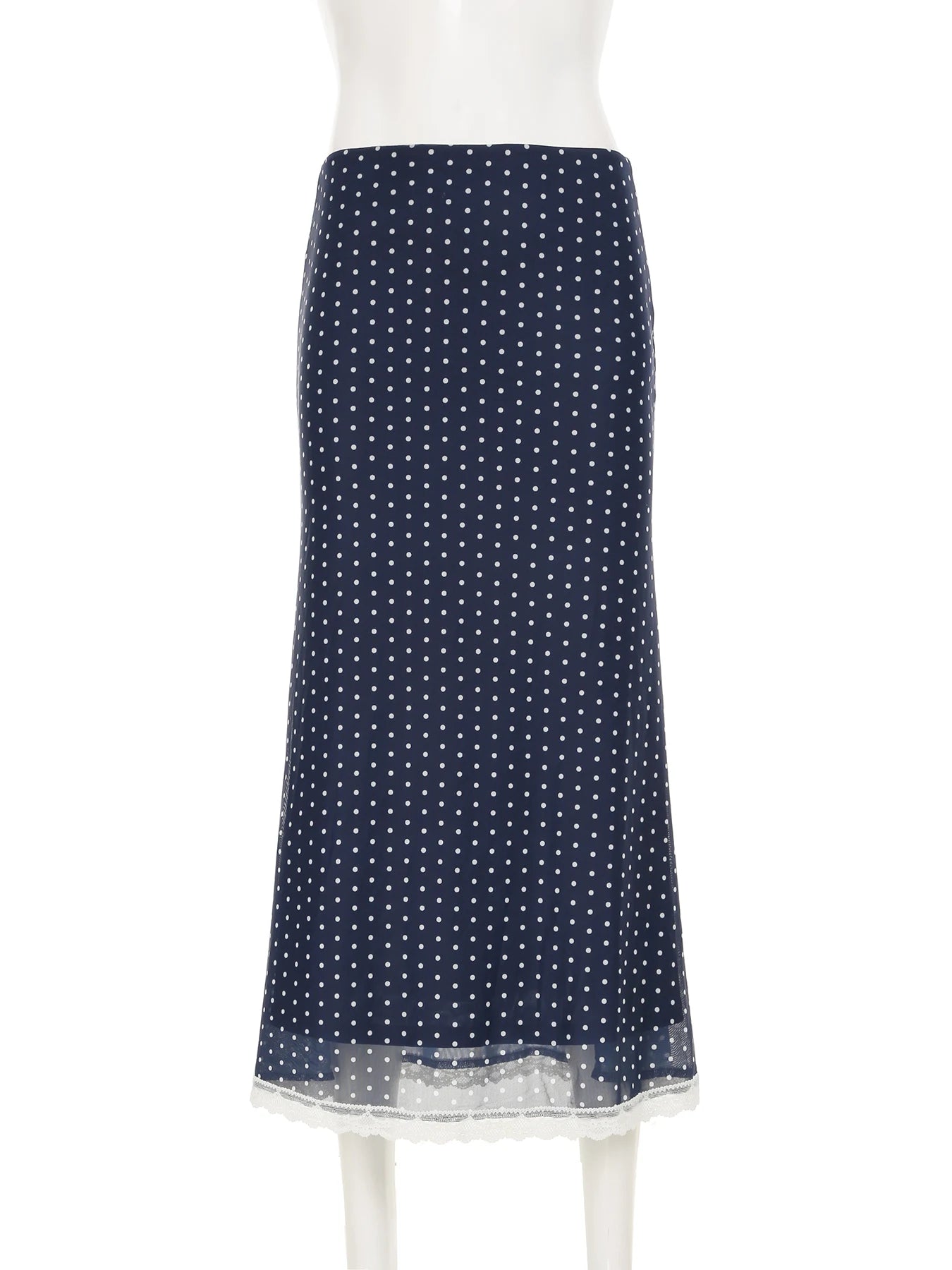 Cyflymder  Casual Dot Printed Mesh Skirts See Through Slim Mid-Waisted Straight Skirts Women 2025 Summer Fashion Holiday Streetwear