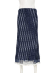 Cyflymder  Casual Dot Printed Mesh Skirts See Through Slim Mid-Waisted Straight Skirts Women 2025 Summer Fashion Holiday Streetwear