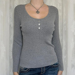 Cyflymder  casual euramerican o neck knitted slim basic sweaters y2k aesthetic solid french vintage office lady women clothes harajuku tops