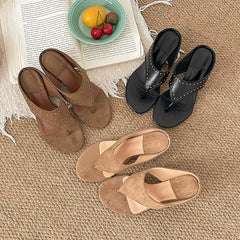 Cyflymder   Women's Square Toe Thong Sandals Kitten Heel Slippers Summer Suede Flip Flops Elegant Mules for Ladies Outdoor Casual Dress Shoe