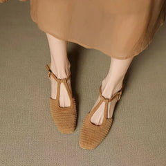Cyflymder  Sandals Women's Summer Retro Weave Super Beautiful Roman Sandals Women's Skirt Hollow Mary Jane Thick Heel Bag Head Single Shoes
