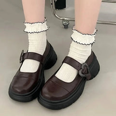 Cyflymder Chunky Loafers Shoes autumn Women Japanese Style Slip On brown Lolita Shoes Women Fashion Thick Sole Round Toe Uniform Shoe