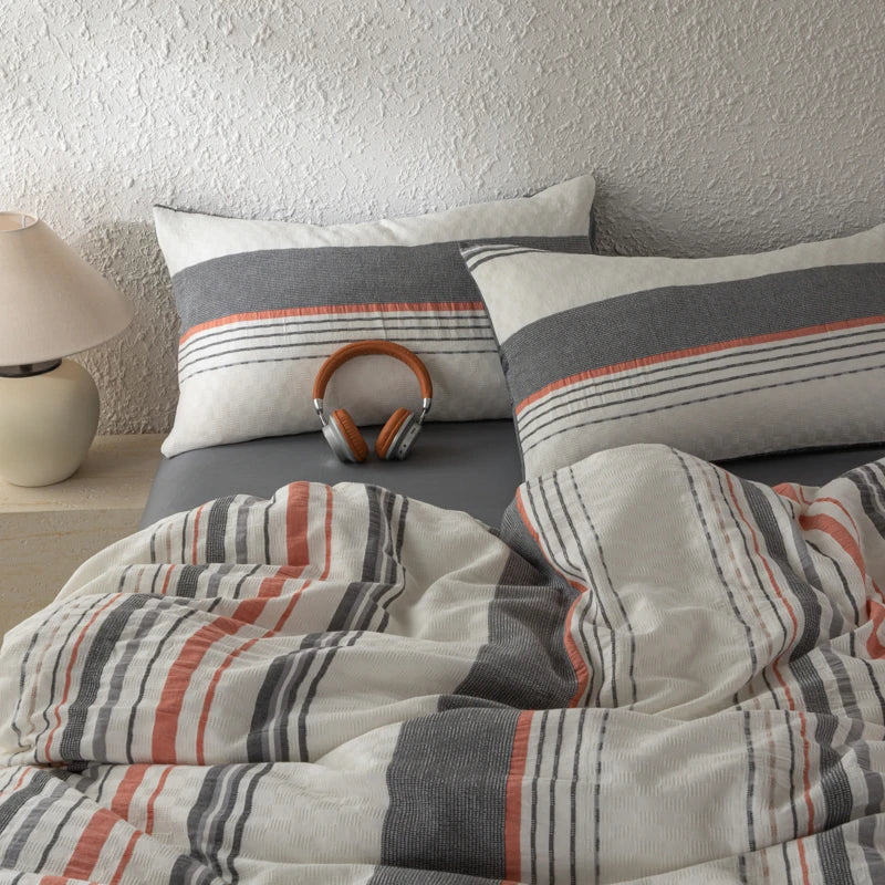 Cyflymder  Bedding Set 100% Cotton Simple Vertical stripes Duvet Cover Set  Double Queen King Size Nordic Quilt Cover Bed Sheet Pillowcases