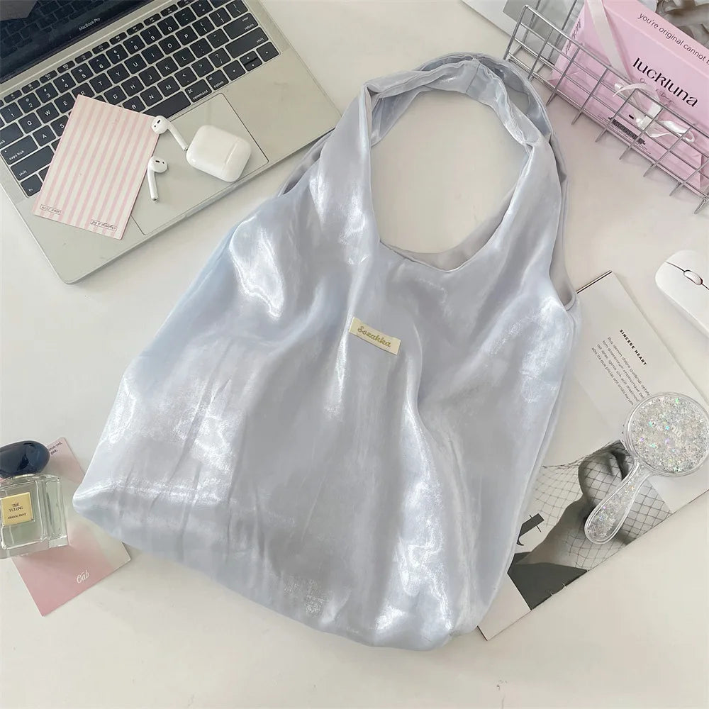 Cyflymder  Korean Elegant Y2k Aesthetic Chic Shoulder Handbags Glossy Tender Fairy Underarm Bag Trendy Fashion Casual Women Shopping Bags