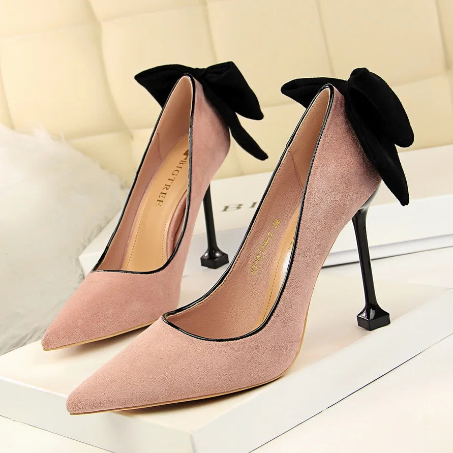 Cyflymder Shoes Bowknot Female Kitten Heels Suede Women Pumps Spring New High-heels Fashion Sweet Ladies Shoes Luxury Pumps
