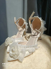 Cyflymder  Lolita elegant party dresses for women wedding bridal shoe pointed toe heels Pretty shoes designer ladies heel beige high-e