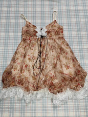 Cyflymder   French Pure Desire Lace Sweet Bud Dress Women New Harajuku Cute Slim Print Suspender Dresses Aesthetic Sexy Vintage Clothes