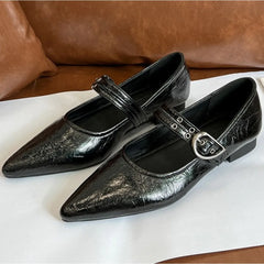 Cyflymder  Pointed French Retro Low Heel Flat Heel Mary Jane Shoes for Women Spring New Style One Straw Style Single Shoes for Women