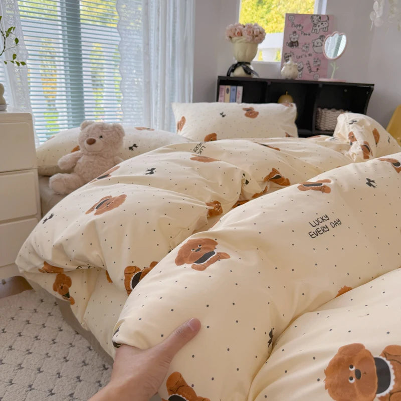 Cyflymder  INS Korean Style 2025 Floral Bedding Sets New Skin Friendly Soft Washed Cotton Printed Bed Sheet Sets