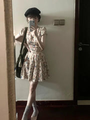 Cyflymder  Sweet Hot Girl Pure Sexy V-neck Lace Floral Dress Women's Autumn Short-sleeved Slim A-line Short Dress Fashion Female Clothes