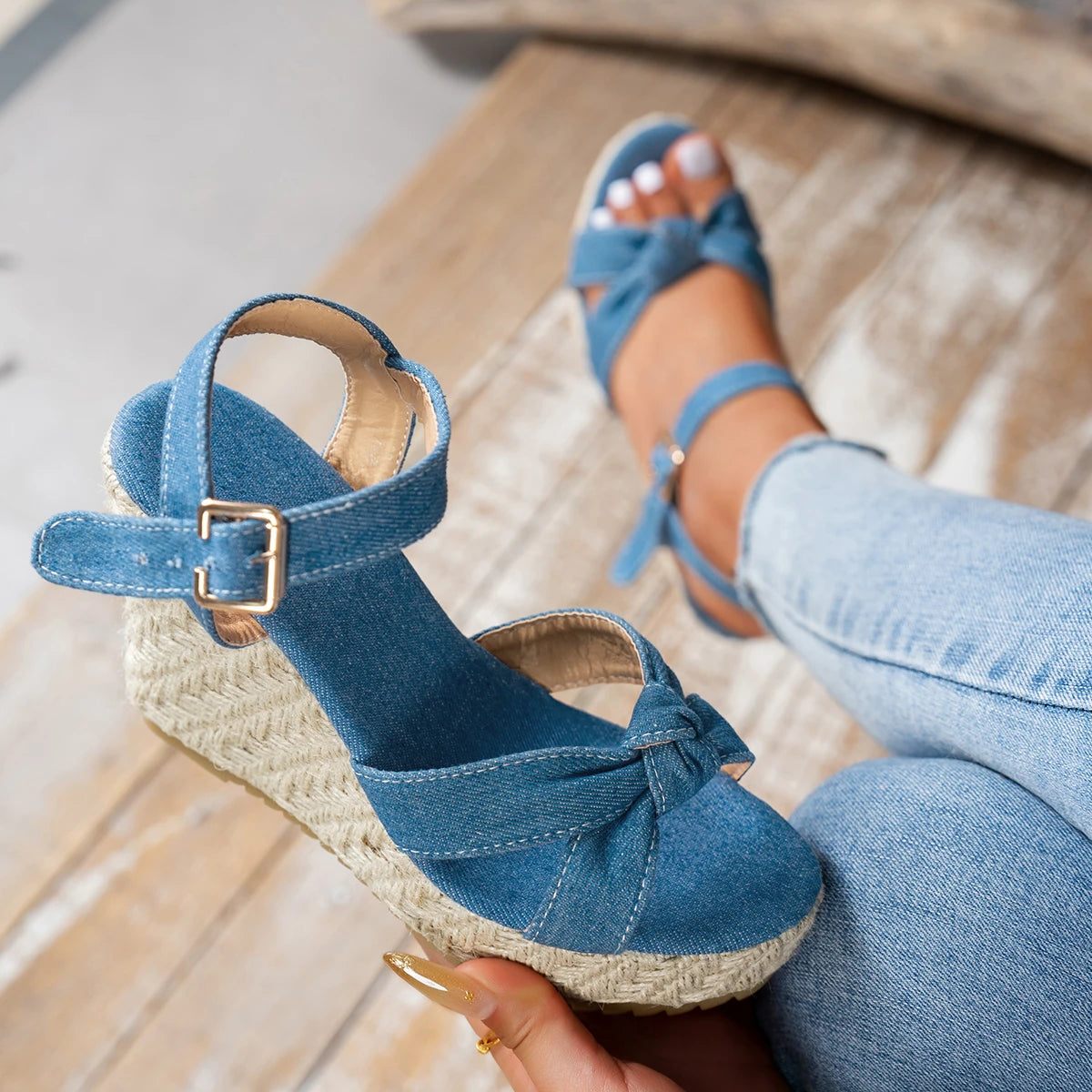 Cyflymder  Wedge Sandals 2025 Summer Fashion Weave Platform Plus Size 42 High Heel Sandalias Thick Bottom Retro Open Toe Ladies Shoes