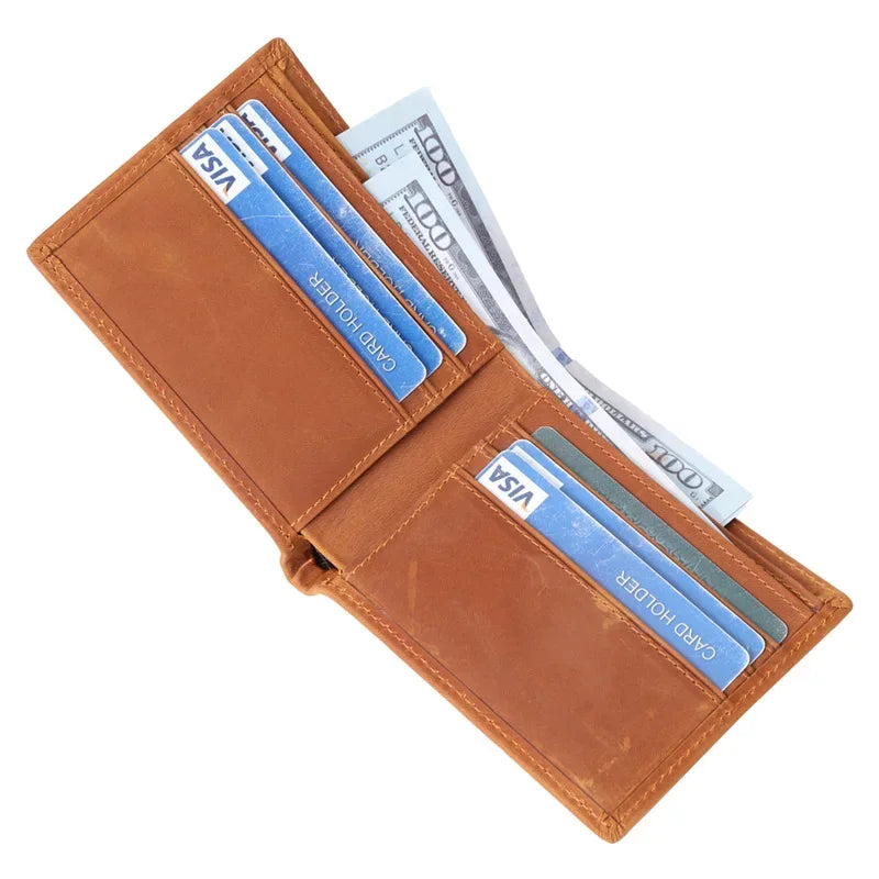 Cyflymder  Men's Wallet 100% Genuine Leather Short Wallet Vintage Cow Leather Coin Purse Casual Wallets Purse Card Holders