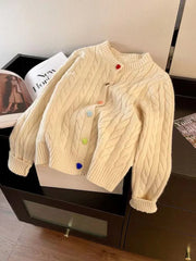 Cyflymder  Chic Rainbow Buttons Cardigan Sweaters Women Korean Sweet Loose Casual Knitted Coat Fashion O Neck Lady Long Sleeve Tops