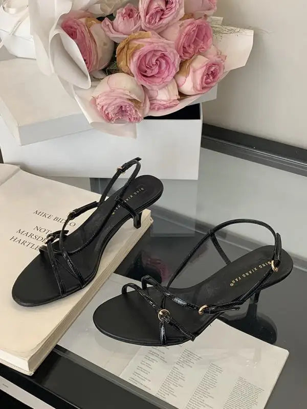 Cyflymder  Clear Heels Open Toe Low Sandals Woman Leather Female Shoe Ankle Strap All-Match 2025 Summer Med Peep Low-heeled Girls Fashion B