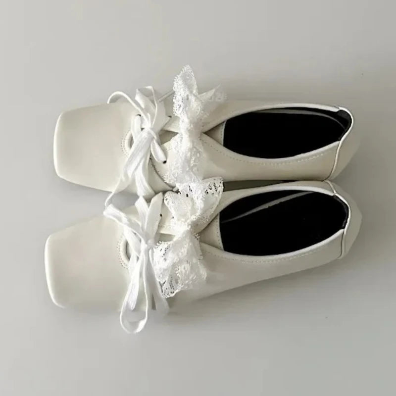 Cyflymder  French Style Low Heel Mary Jane Shoes for Women Fashion Faux Suede Lolita Square Toe Lace Up Chunky Heel Casual Designer Shoes