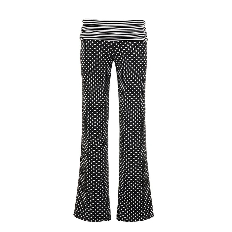 Cyflymder  Polka Dot Striped Cuff Women Flare Pants Low Waist Wide Leg Loose Fit Fahion Casual Trousers Sweet Streetwear Y2K Bottoms