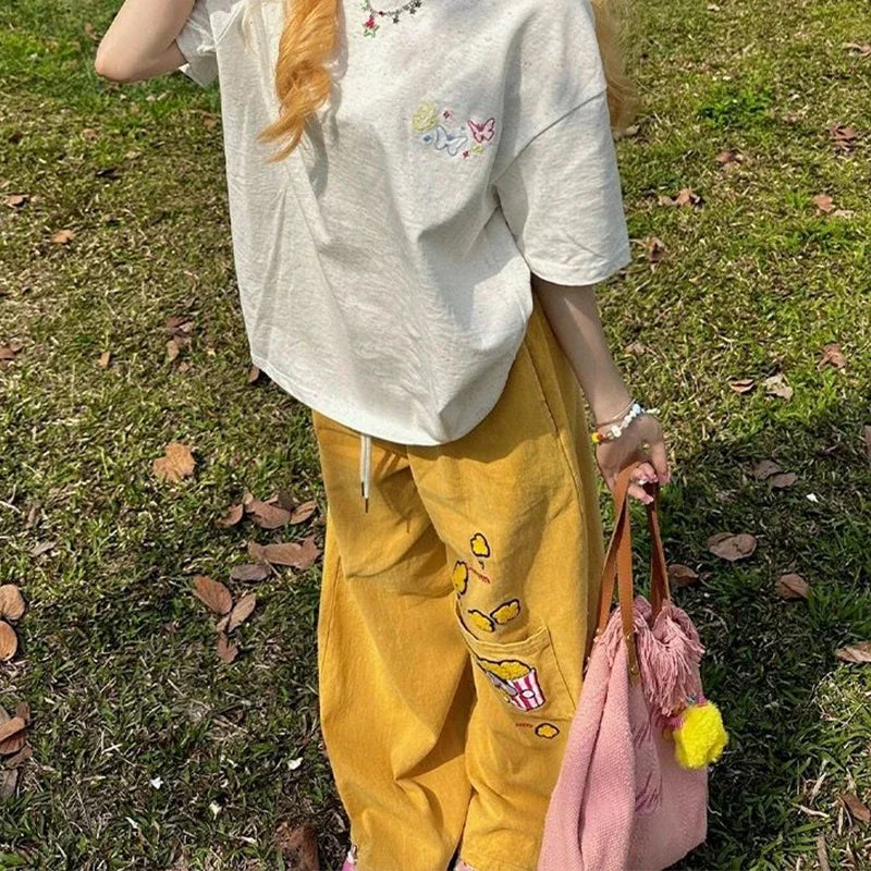 Cyflymder  Y2K Cargo Pants Women Oversized Embroidery Sweatpants Harajuku High Waist Wide Leg Joggers Streetwear Korean Baggy Trousers New