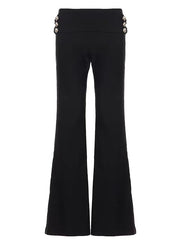 Cyflymder  Y2K Black High Waist Flare Pants Women Side Button Decor Wide Waistband Slim Bottoms Harajuku Grunge High Street Lower garment