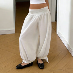 Cyflymder  Street Fashion Elastics Waist Loose Lantern Pants Women Casual All March Drape White Full Length Trousers Fashion Bottom