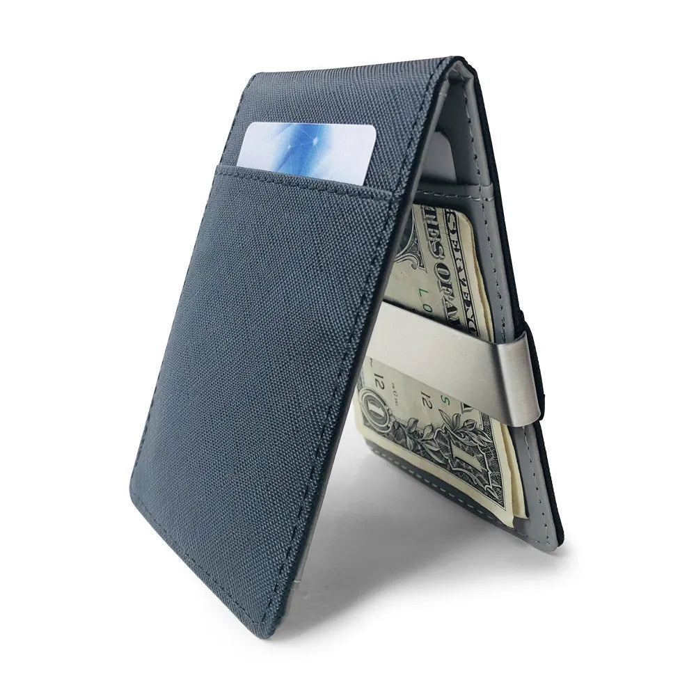 Cyflymder Hot Sale Fashion Solid Men's Thin Bifold Money Clip Leather Wallet with A Metal Clamp Female ID Credit Card Purse Cash Holder