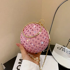 Cyflymder Sparkly Round Evening Purses for Women Shiny Diamonds Handbag Unusual Party Mini Small Bags Fashion Luxury Shoulder Bag Woman