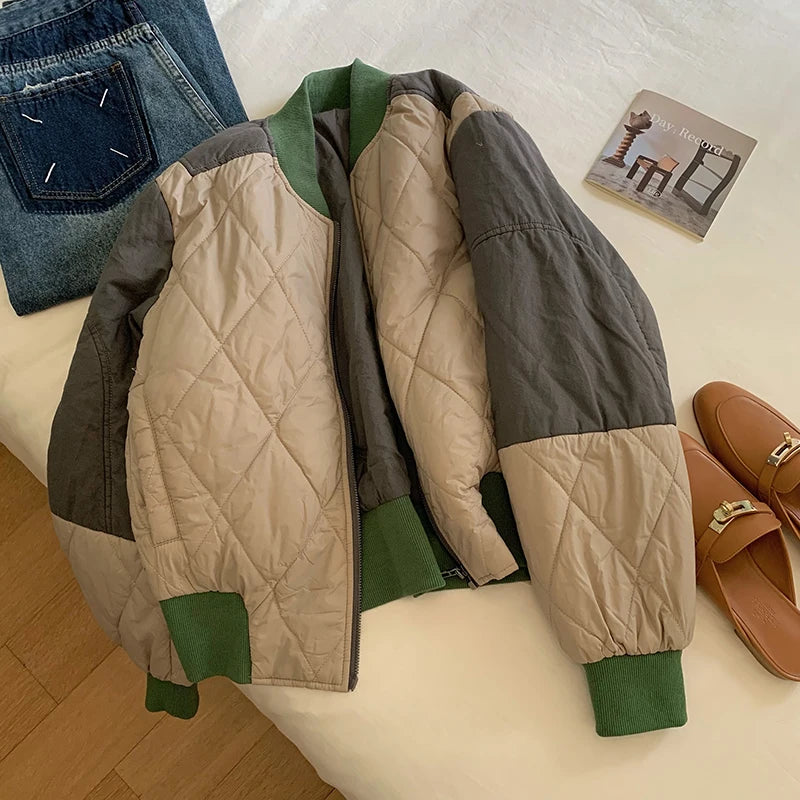 Cyflymder  Casual Oversize Nylon Puffer Jaet Men's Women's Rhombus Patterned Winter Coat Youth Faion Thiened Polyester Fiber