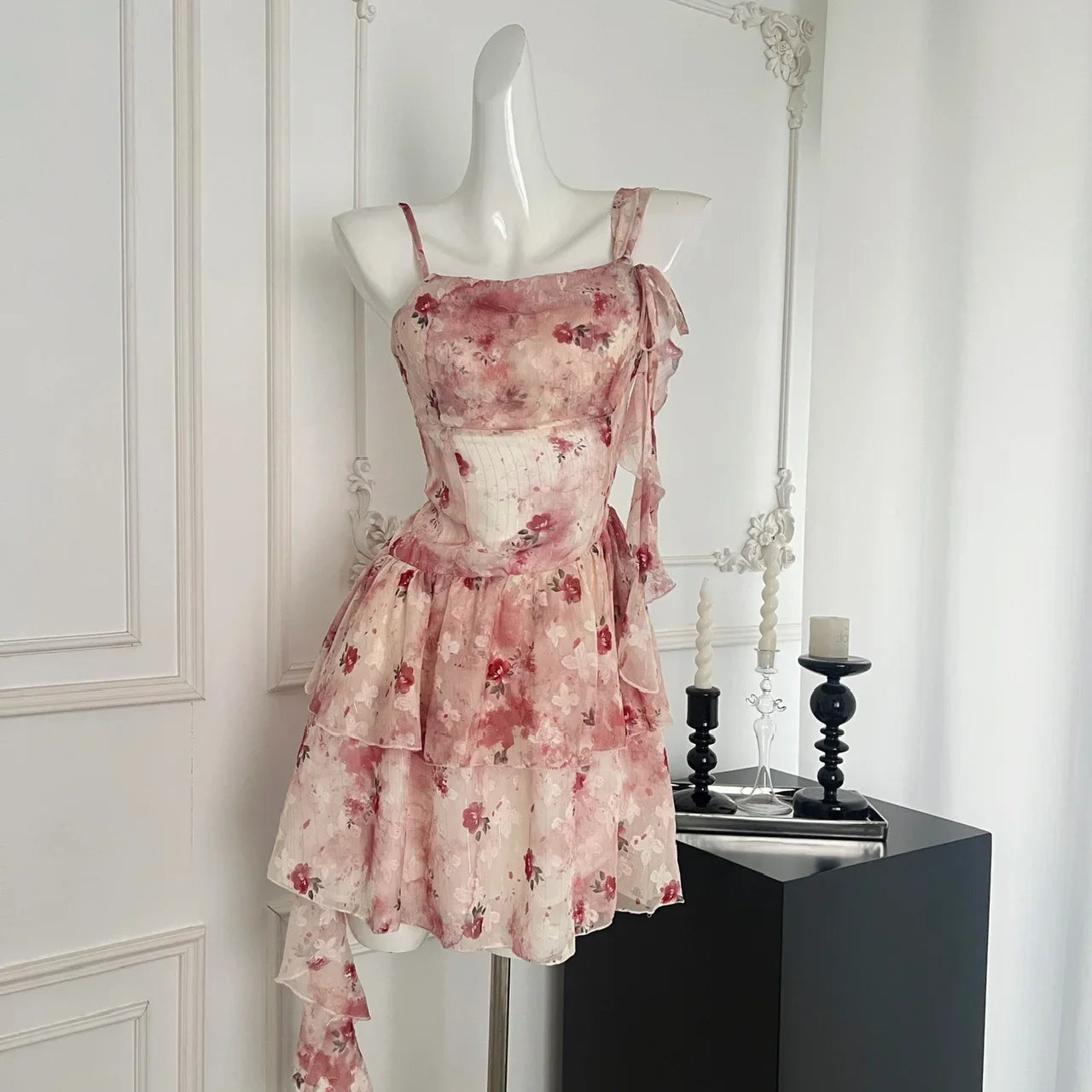 Cyflymder  Summer New French Floral Holiday Beach Y2k Irregular Dresses Women Fashion Elegant Camisole Dress Sweet Evening Party Prom Gown