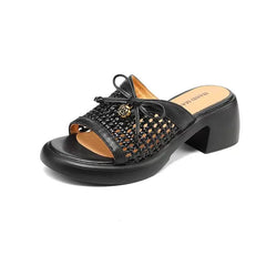 Cyflymder  Summer Hollow Out Mesh Wedge Sandals Women Peep Toe Chunky Platform Slippers  Non Slip Thick Bottom Outdoor Slides