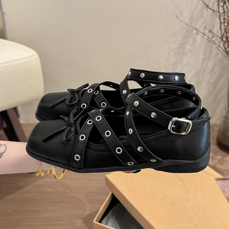 Cyflymder  Cross Ankle Strap Butterfly-knot Women Flats Shoes Spring Autumn Women's Outdoor Comfort Mary Jane Shoes