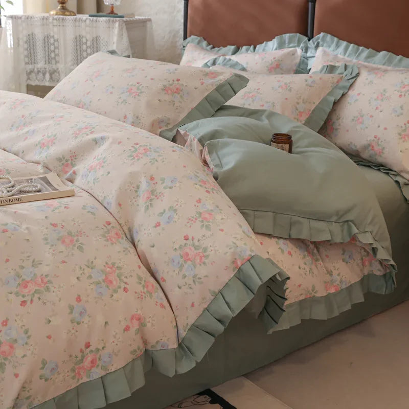Cyflymder  Princess Double-Layer Yarn Pure Cotton Bedding Set Skin Friendly Duvet Cover Kit for All Seasons Home Dormitory Comforter Set