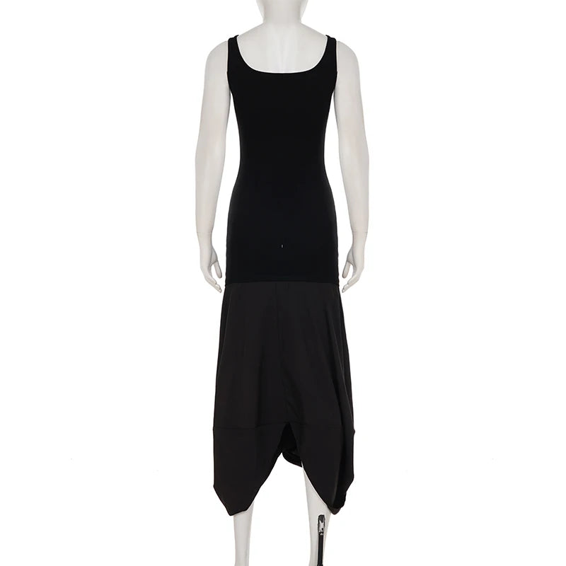Cyflymder  Summer Slim Square Neck Solid Long Dress Women Sleeveless Vest Dress Y2k Streetwear Casual Outfits All Match Clothes