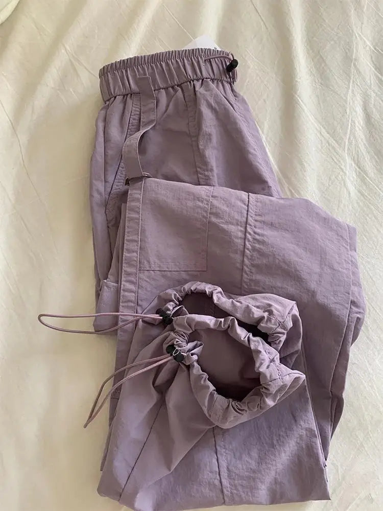 Cyflymder  Premium Women's Workwear Qui Dry Pants Purple Taro Elastic Waist Cargo Pants Summer Straight Leg Trousers for Ladies