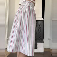Cyflymder  Women's Casual Multicolor Striped Wide Leg Shorts High Waist Elastic Waistband Loose Fit Knee-length Culottes For Daily Wear