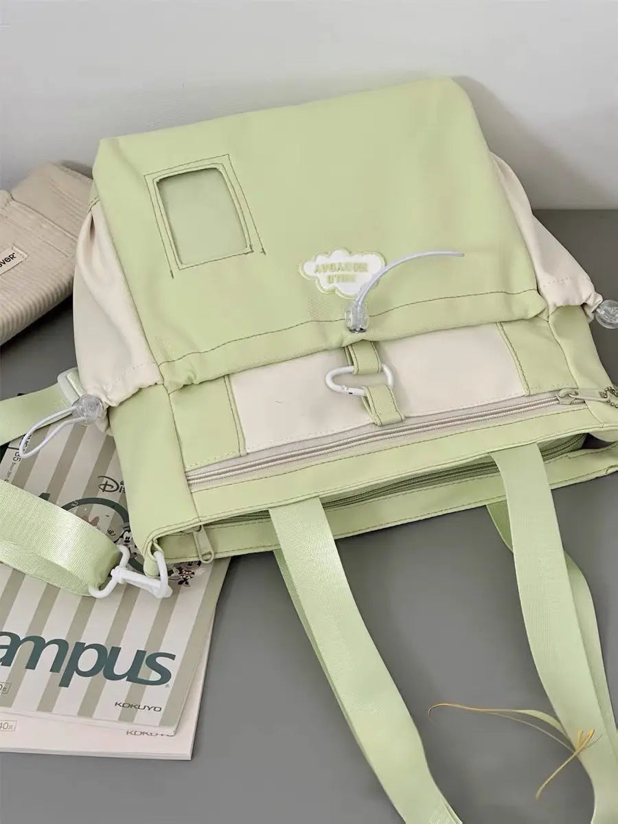 Cyflymder  Cute Color-Block Fresh Style Crossbody Bag Japanese School Aesthetic Spacious Tote for Girls All-in-One Student Study Bag