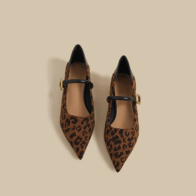 Cyflymder  Street Style Leopard Women Mary Jane Shoes Ladies Concise Pointed Toe Pumps Spring Autumn Women's Commuting Shoes