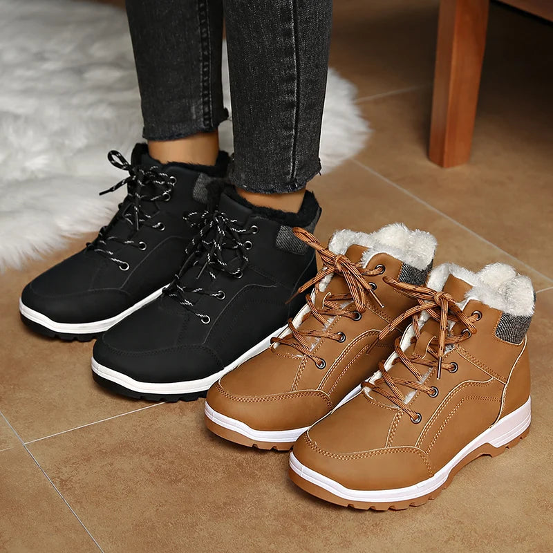 Cyflymder Women Lace Up Thick Sole Warm Snow Boots New Winter Fluffy Cotton Padded Shoes Ladies Waterproof Non Slip Platform Sneakers