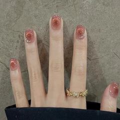 Cyflymder  24pcs Flower Pattern Press on Nails Pink Square False Nails Wearable Stick-on Nails Fake Nail Uñas Postizas Накладные Ногти 네일팁